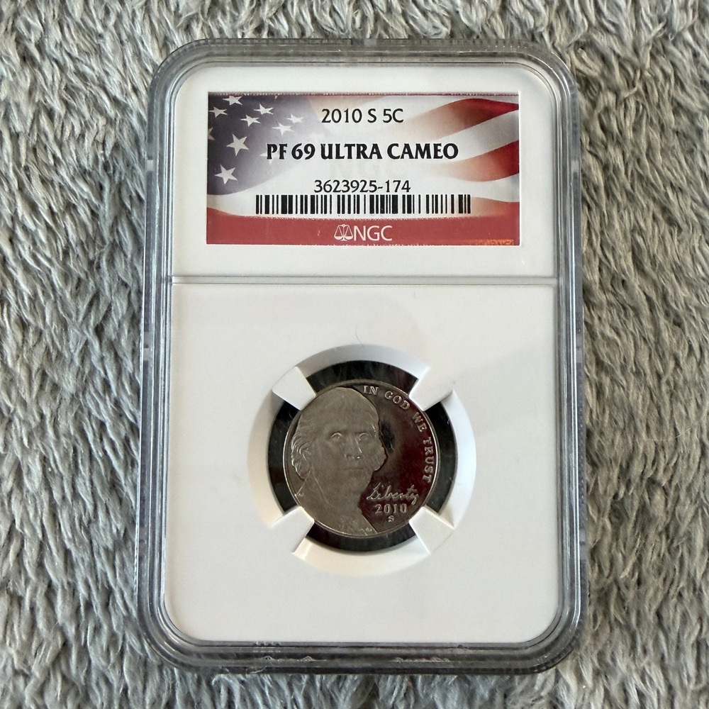 2010 S Jefferson Nickel 5C NGC PF 69 Ultra Cameo Proof US Coin Flag Label - Picture 1 of 5